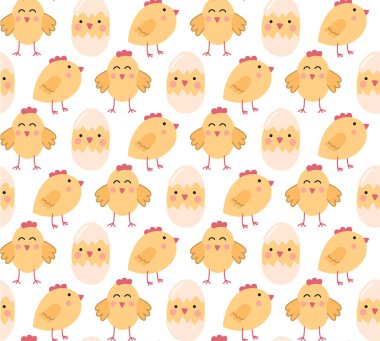 Şirin sarı hatunlarla kusursuz desen. Arka plandaki komik çiftlik kuşları