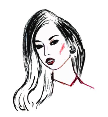 Genç bir kadının yüzünün soyut grafik görüntüsü