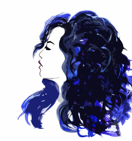 Cheveux Épais Bouclés Bleus Sur Tête Une Femme — Photo