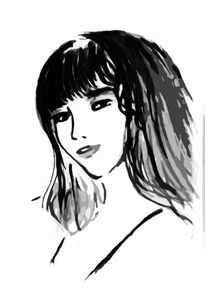 Monochrome Image Girl Face Sketch — Stock Photo, Image