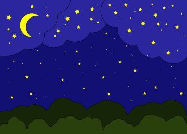 Gece gökyüzü yıldızlı ve aylı arkaplan