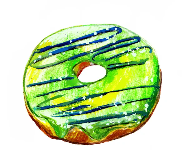 Donut Pintado Com Esmalte Verde Sobre Fundo Branco — Fotografia de Stock