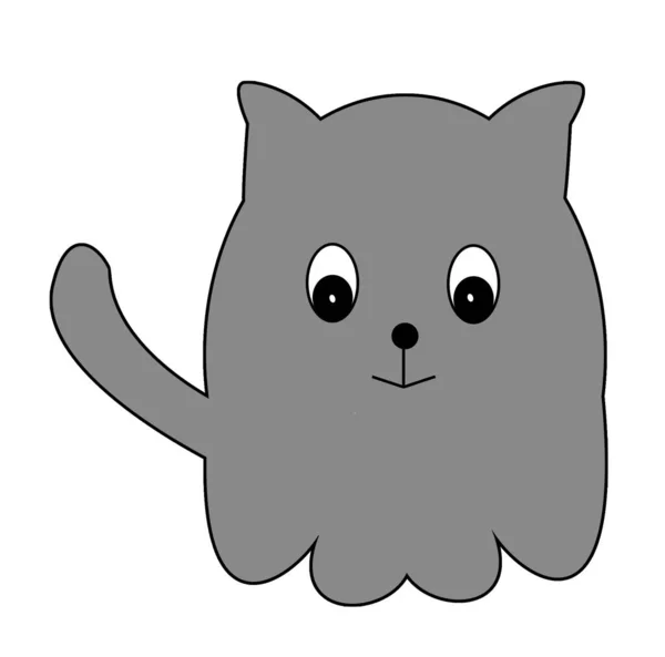 Pequeno Gato Cinzento Desenhado Sobre Fundo Branco — Fotografia de Stock