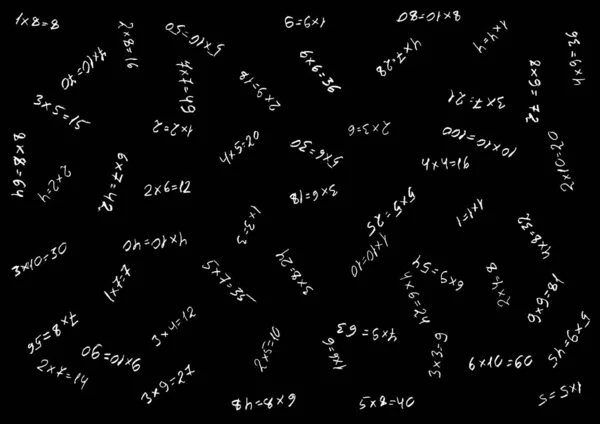 黒の背景にランダムに書き込まれた乗法表 — ストック写真