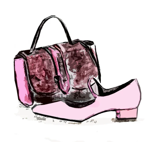 Graphic image of a lady\'s purse and one pink Shoe