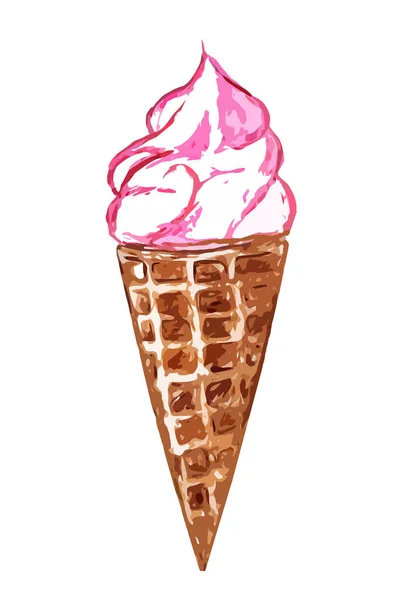 Pink Ice Cream Waffle Cone Painted White Background — Stock Photo, Image