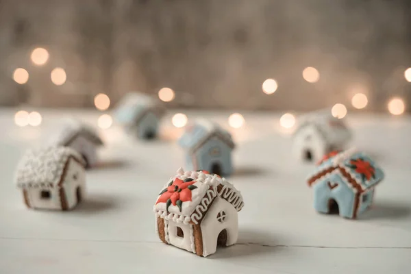 Casas Gengibre Miniatura Composição Natal — Fotografia de Stock