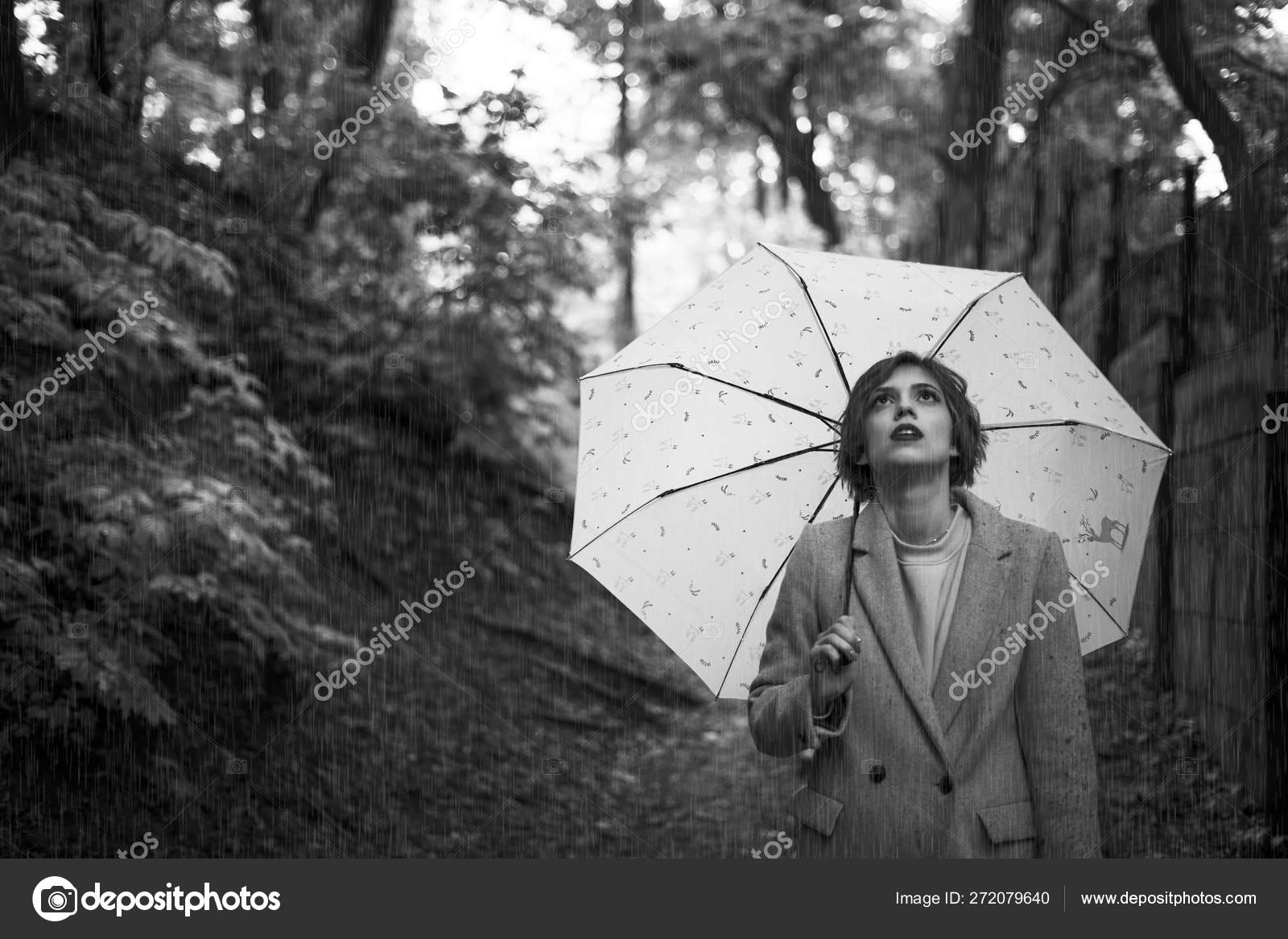 Girl With Umbrella In Rain Black And White Sad Beautiful