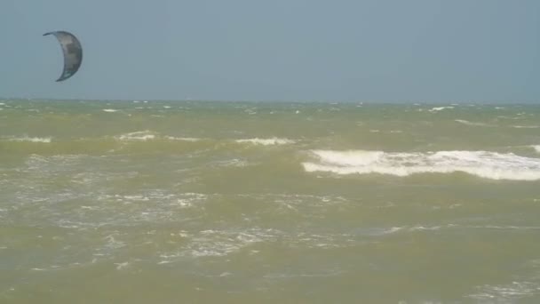 Pas Calais Bölgesinde Güneşli Rüzgarlı Bahar Gününde Denizde Geçen Kitesufer — Stok video