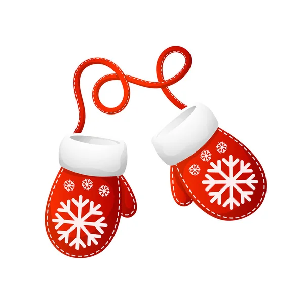 Christmas beautiful cartoon mittens Santa  with snowflake pattern. — Stock Vector