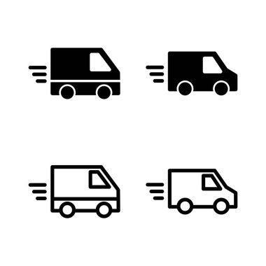 Teslimat kamyonu ikonu vektör çizimi. Teslimat kamyonu işareti ve sembol. Hızlı dağıtım simgesi gönderiliyor