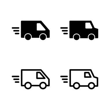 Teslimat kamyonu ikonu vektör çizimi. Teslimat kamyonu işareti ve sembol. Hızlı dağıtım simgesi gönderiliyor
