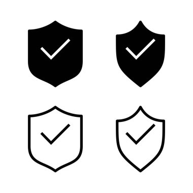 Kalkan kontrol işareti vektör illüstrasyonu. Koruma onayı işareti. Sigorta simgesi