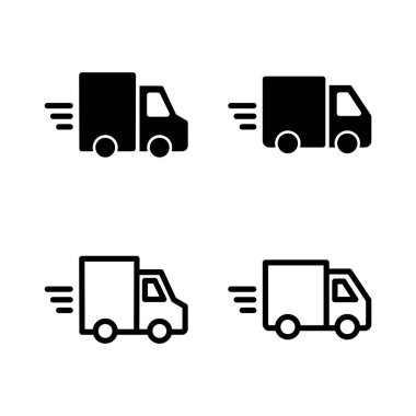 Teslimat kamyonu ikonu vektör çizimi. Teslimat kamyonu işareti ve sembol. Hızlı dağıtım simgesi gönderiliyor