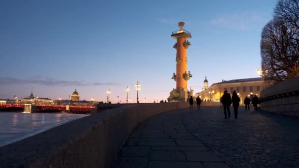 Rasstralny oszlopok a szentpétervári palota hídon. — Stock videók