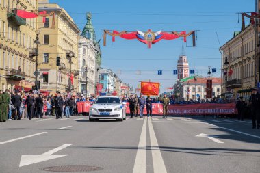 9 Mayıs 2019, Rusya, St. Petersburg. Nevsky Prospekt Petersburg Ulusal eylem Ölümsüz alay. Zafer Bayramı'na adanmış şehir tatili