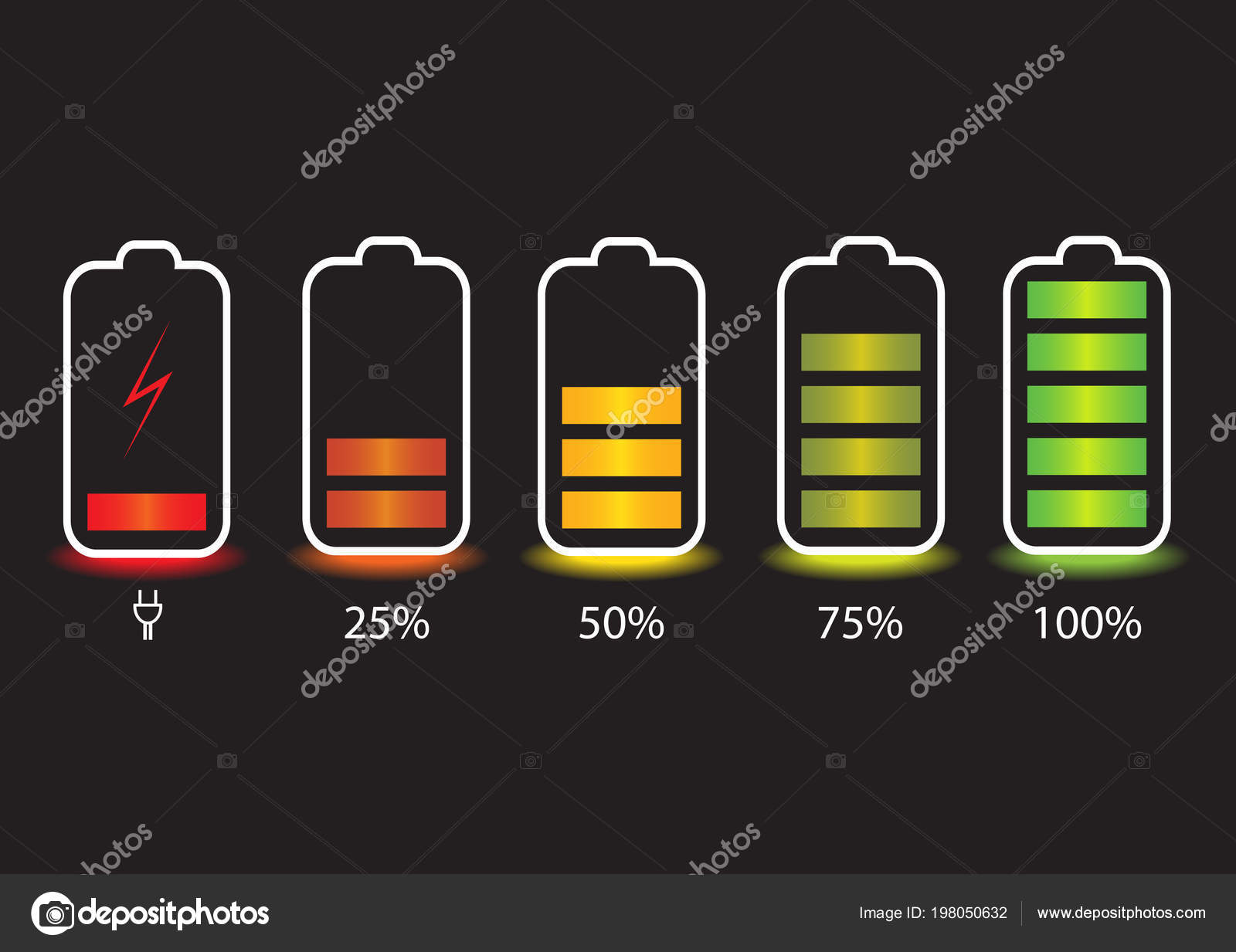 Smartphone Battery Charge Level Indicators Isolated Background Vector