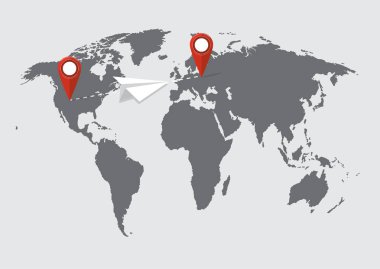 Uçak uçuş, dünya çapında tatil gezisi kavramı seyahat. Vektör çizim