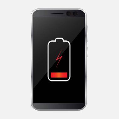 Batarya şarj seviyesi göstergesi arka plan üzerinde izole ile akıllı telefon. Vektör çizim. Taburcu ve tam dolu pil Smartphone. 