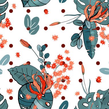 Retro vahşi sorunsuz çiçek deseni. Antika arka plan. Duvar kağıdı. Gerçekçi çiçek açan çiçekler izole. Elle çizilmiş. Vektör çizim.