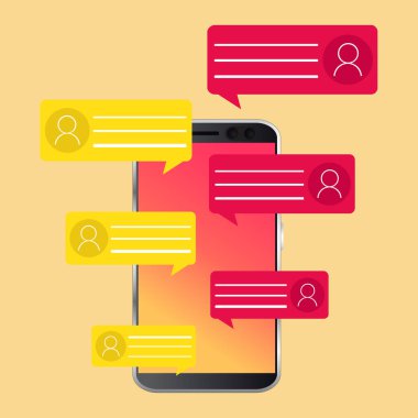 Cep telefonu sohbet iletisi bildirimlerini renk arka plan üzerinde izole. Sohbet kabarcık konuşmalar. Vektör çizim