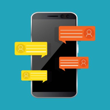 Cep telefonu sohbet iletisi bildirimlerini renk arka plan üzerinde izole. Sohbet kabarcık konuşmalar. Vektör çizim