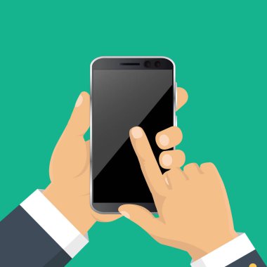 Vektör. El tutma akıllı telefon. İş kavramı, düz tasarım