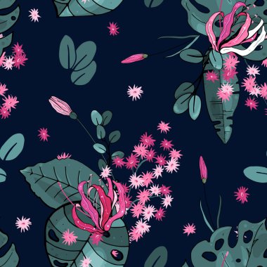 Çiçek açan çiçekler. Gerçekçi izole sorunsuz çiçek deseni. Antika arka plan. Duvar kağıdı. Elle çizilmiş. Vektör çizim.