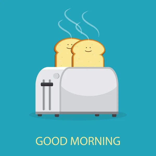 Isoliert Hintergrund Vektorillustration Guten Morgen Toaster Und Toastbrot — Stockvektor