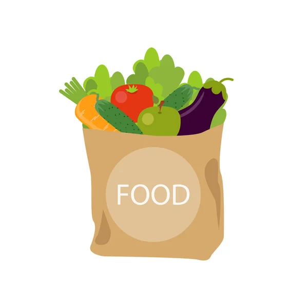 Bolsa Papel Con Alimentos Saludables Verduras Alimento Natural Orgánico Saludable — Vector de stock