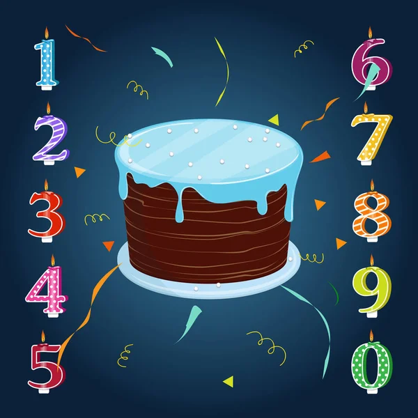 Set Pour Une Fête Anniversaire Joyeux Gâteau Anniversaire Avec Des — Image vectorielle