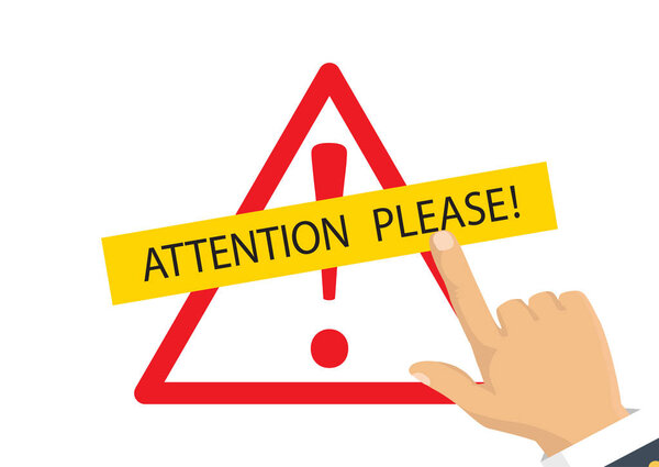 Ручной баннер с вниманием, пожалуйста. Векторная иллюстрация
