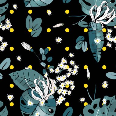 Trendy çiçek desenli. İzole seamless modeli. Antika arka plan. Duvar kağıdı. Elle çizilmiş. Vektör çizim.