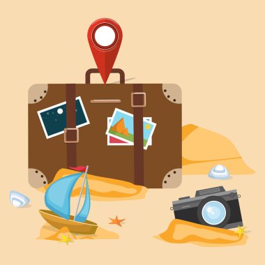 Seyahat nesneler. Tatil kavramı. Vektör çizim