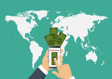 Gönderme ve para alma. Ödeme app. vektör çizim bankacılık