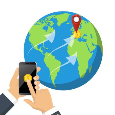 Gönderme ve para alma. Ödeme app. vektör çizim bankacılık