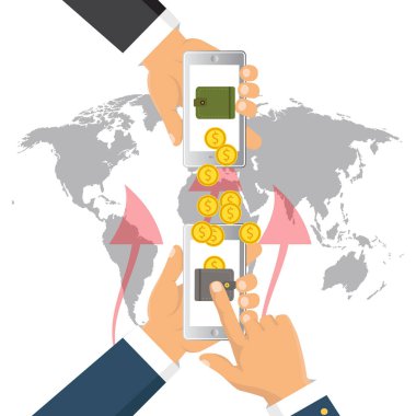 Gönderme ve para alma. Ödeme app. vektör çizim bankacılık