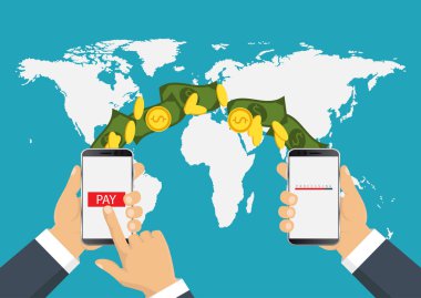 Gönderme ve para alma. Ödeme app. vektör çizim bankacılık