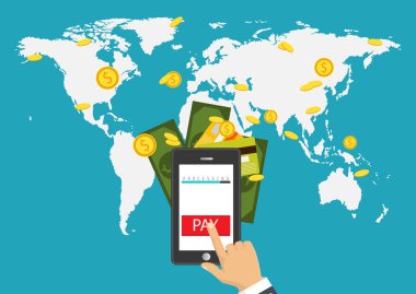 Gönderme ve para alma. Ödeme app. vektör çizim bankacılık