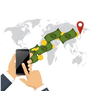 Gönderme ve para alma. Ödeme app. vektör çizim bankacılık