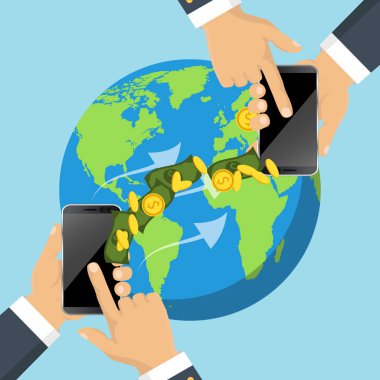 Gönderme ve para alma. Ödeme app. vektör çizim bankacılık