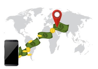 Gönderme ve para alma. Ödeme app. vektör çizim bankacılık