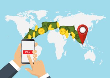 Gönderme ve para alma. Ödeme app. vektör çizim bankacılık
