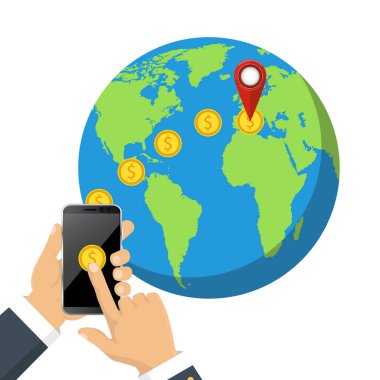 Gönderme ve para alma. Ödeme app. vektör çizim bankacılık
