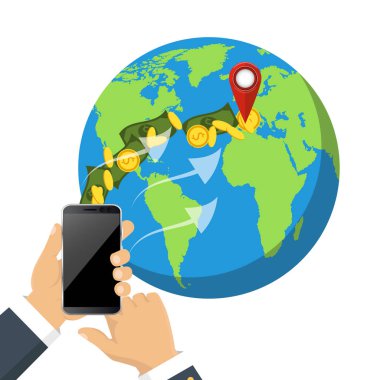Gönderme ve para alma. Ödeme app. vektör çizim bankacılık