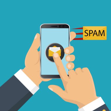Dikkat spam haber. Spam veri kavramı. Vektör çizim.