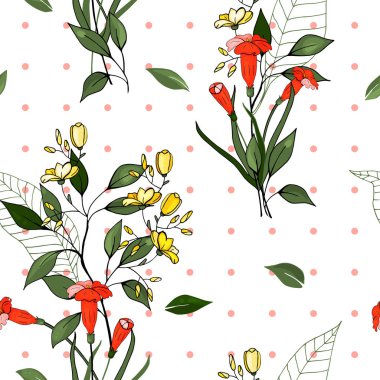 Retro vahşi sorunsuz çiçek deseni. Antika arka plan. Duvar kağıdı. Gerçekçi çiçek açan çiçekler izole. Elle çizilmiş. Vektör çizim.