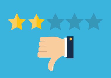 Altın yıldız rating. Geri bildirim, itibar ve kalite kavramı. Gösteren, beş yıldızlı rating için işaret parmağı bir el. Müşteri İnceleme kavramı. Vektör