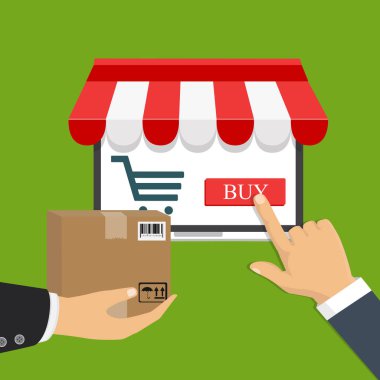 Çevrimiçi mağaza konsepti. Satış, tente ile akıllı telefon. Sipariş olline. Vektör çizim