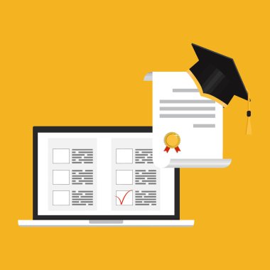 Online sınav kavramı, sınava. Eğitim. Vektör düz çizim